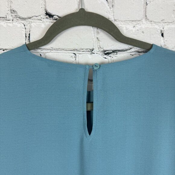 Eileen Fisher Womens Lantern Sleeve Georgette Silk Blouse Tunic Top Size SP Blue - Picture 10 of 12